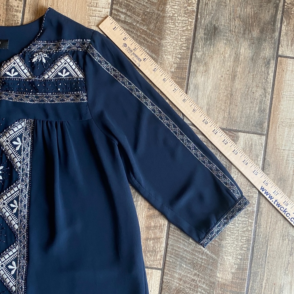 MM Couture Navy Embroidered Split V-Neck Tunic - Picture 9 of 12